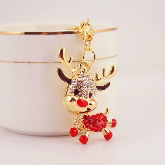 Keychain Reindeer Crystal Rhinestone Gems & Gold - Picture 6 of 6
